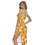 Cute Orange Fruit Pattern Print Cross Back Cami Dress