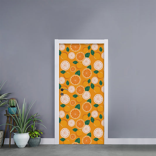 Cute Orange Fruit Pattern Print Door Sticker