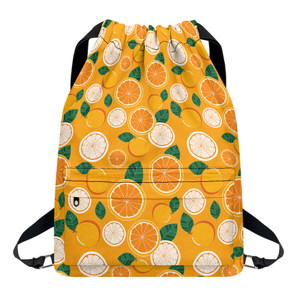 Cute Orange Fruit Pattern Print Drawstring Backpack
