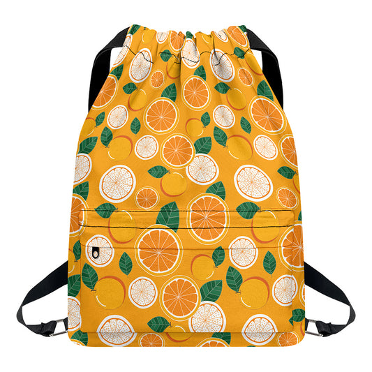 Cute Orange Fruit Pattern Print Drawstring Backpack