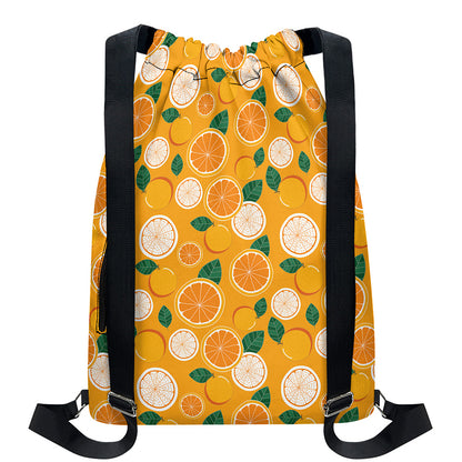 Cute Orange Fruit Pattern Print Drawstring Backpack