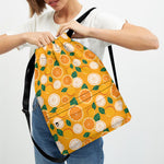 Cute Orange Fruit Pattern Print Drawstring Backpack