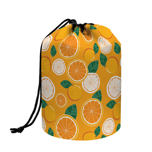 Cute Orange Fruit Pattern Print Drawstring Makeup Bag