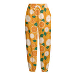 Cute Orange Fruit Pattern Print Fleece Lined Knit Pants