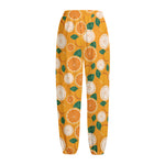 Cute Orange Fruit Pattern Print Fleece Lined Knit Pants