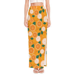Cute Orange Fruit Pattern Print High Slit Maxi Skirt