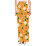Cute Orange Fruit Pattern Print High Slit Maxi Skirt
