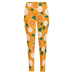 Cute Orange Fruit Pattern Print High-Waisted Pocket Leggings