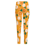Cute Orange Fruit Pattern Print High-Waisted Pocket Leggings