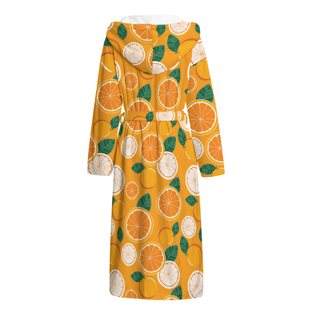 Cute Orange Fruit Pattern Print Hooded Bathrobe
