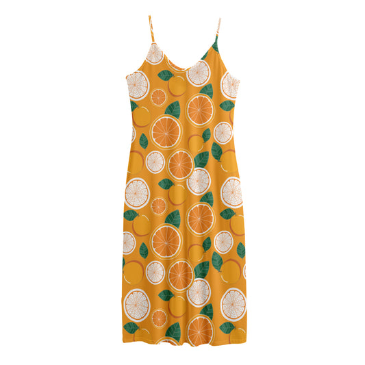 Cute Orange Fruit Pattern Print Jersey Midi Cami Dress