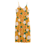 Cute Orange Fruit Pattern Print Jersey Midi Cami Dress
