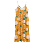 Cute Orange Fruit Pattern Print Jersey Midi Cami Dress