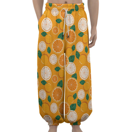 Cute Orange Fruit Pattern Print Lantern Pants