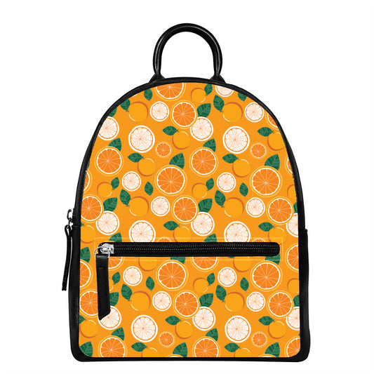 Cute Orange Fruit Pattern Print Leather Backpack