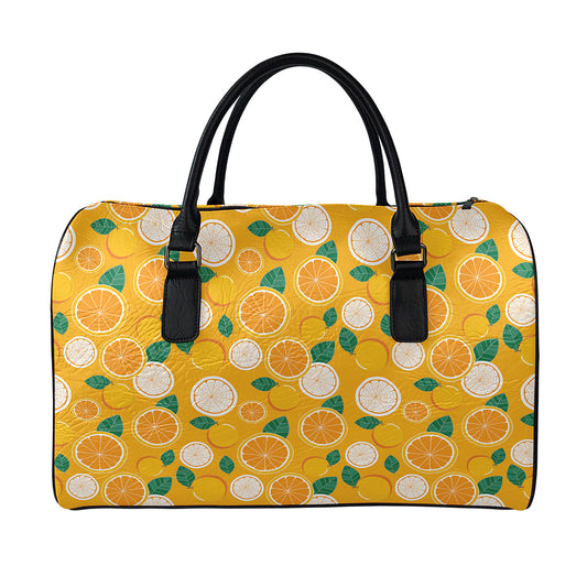 Cute Orange Fruit Pattern Print Leather Duffle Bag