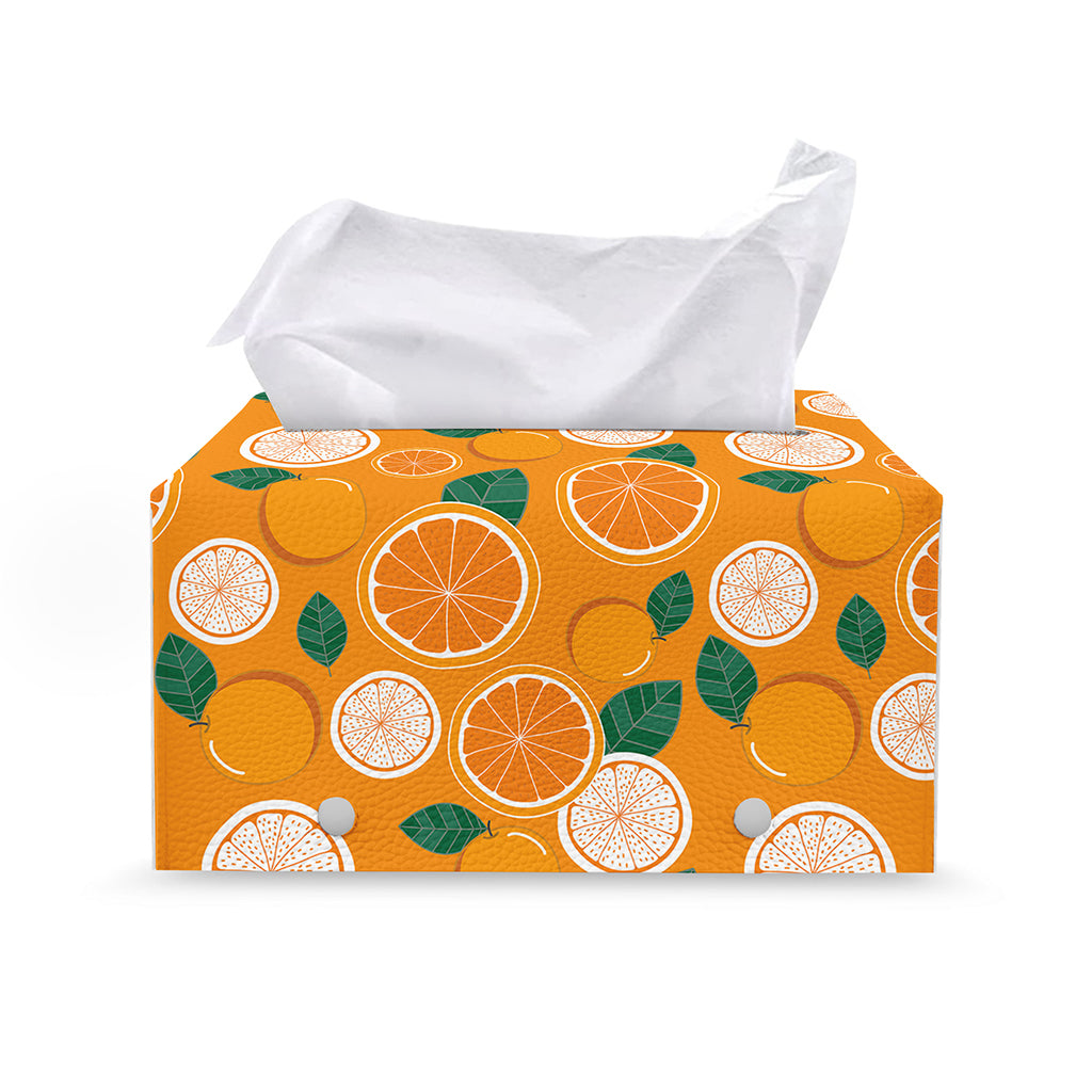 Cute Orange Fruit Pattern Print Leather Tissue Box Cover