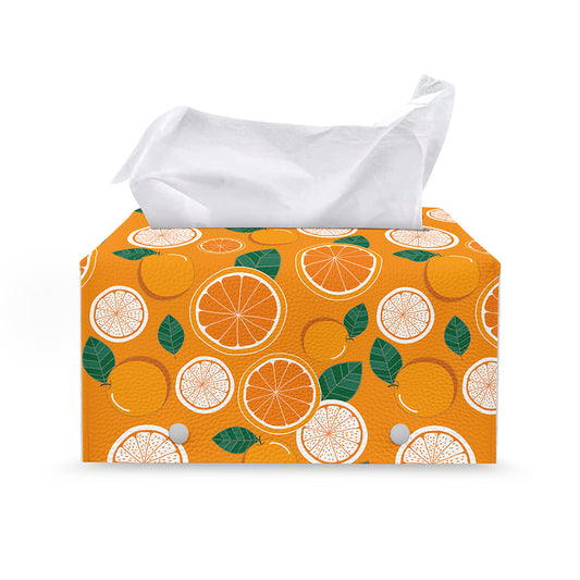 Cute Orange Fruit Pattern Print Leather Tissue Box Cover