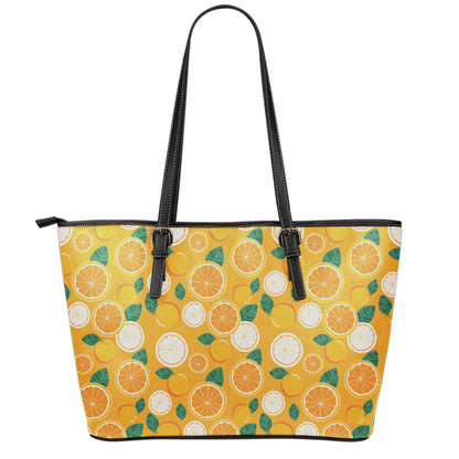 Cute Orange Fruit Pattern Print Leather Tote Bag