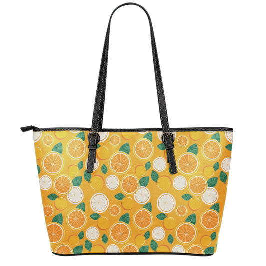 Cute Orange Fruit Pattern Print Leather Tote Bag