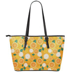 Cute Orange Fruit Pattern Print Leather Tote Bag