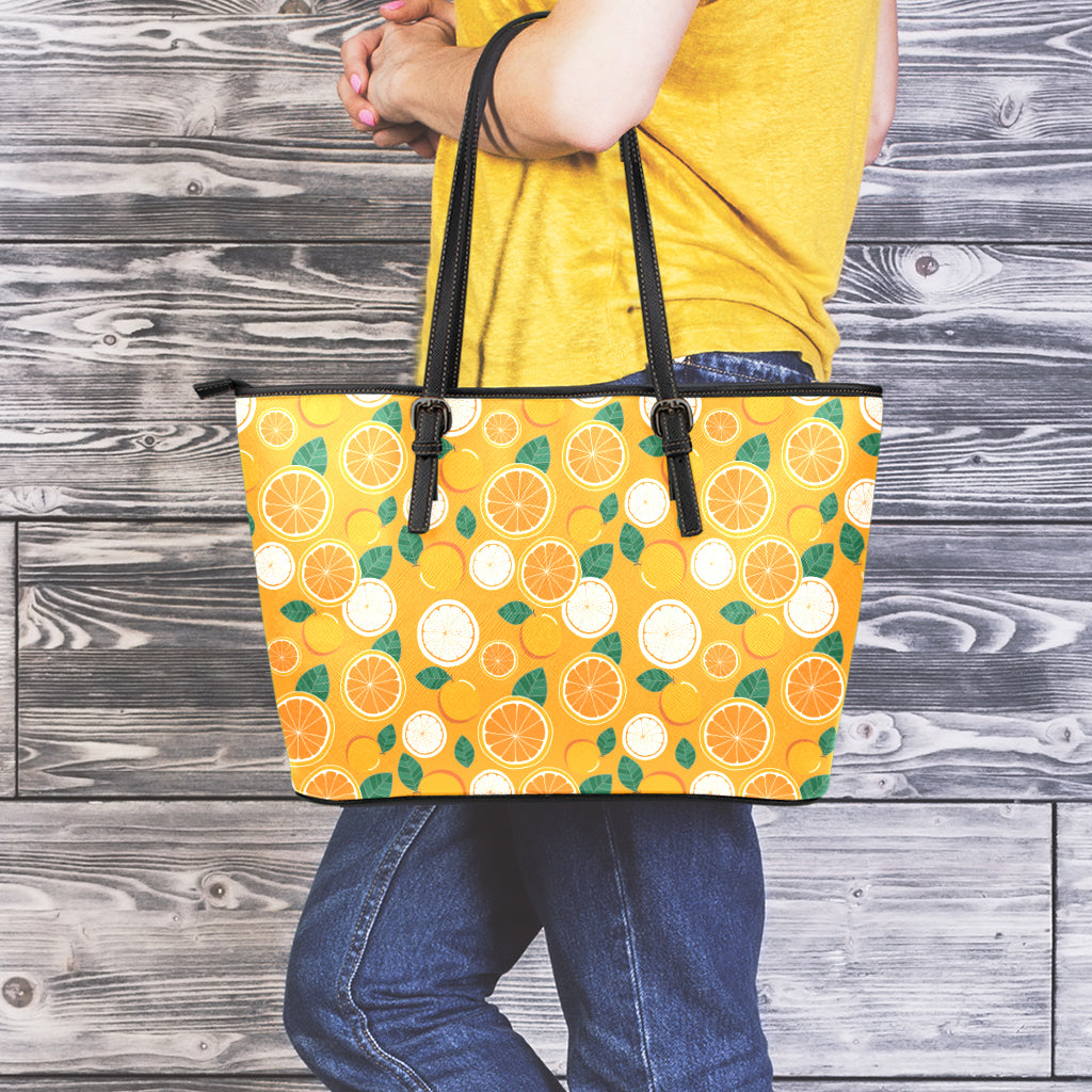 Cute Orange Fruit Pattern Print Leather Tote Bag