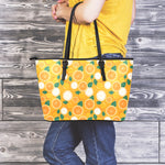 Cute Orange Fruit Pattern Print Leather Tote Bag
