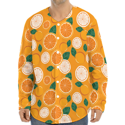 Cute Orange Fruit Pattern Print Long Sleeve Baseball Jersey