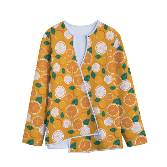 Cute Orange Fruit Pattern Print Long Sleeve Short Coat
