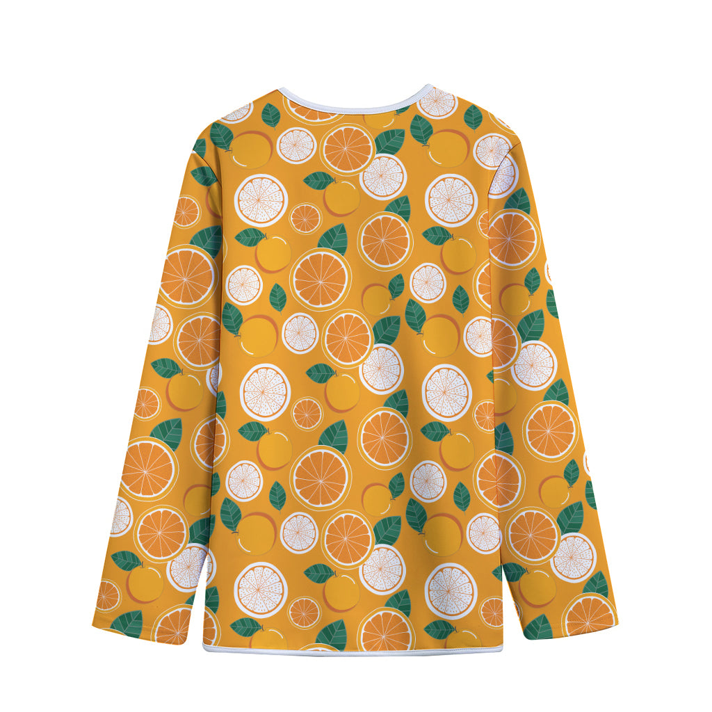 Cute Orange Fruit Pattern Print Long Sleeve Short Coat