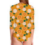 Cute Orange Fruit Pattern Print Long Sleeve Swimsuit