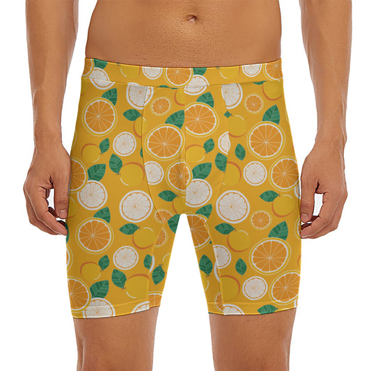 Cute Orange Fruit Pattern Print Men's Long Boxer Briefs