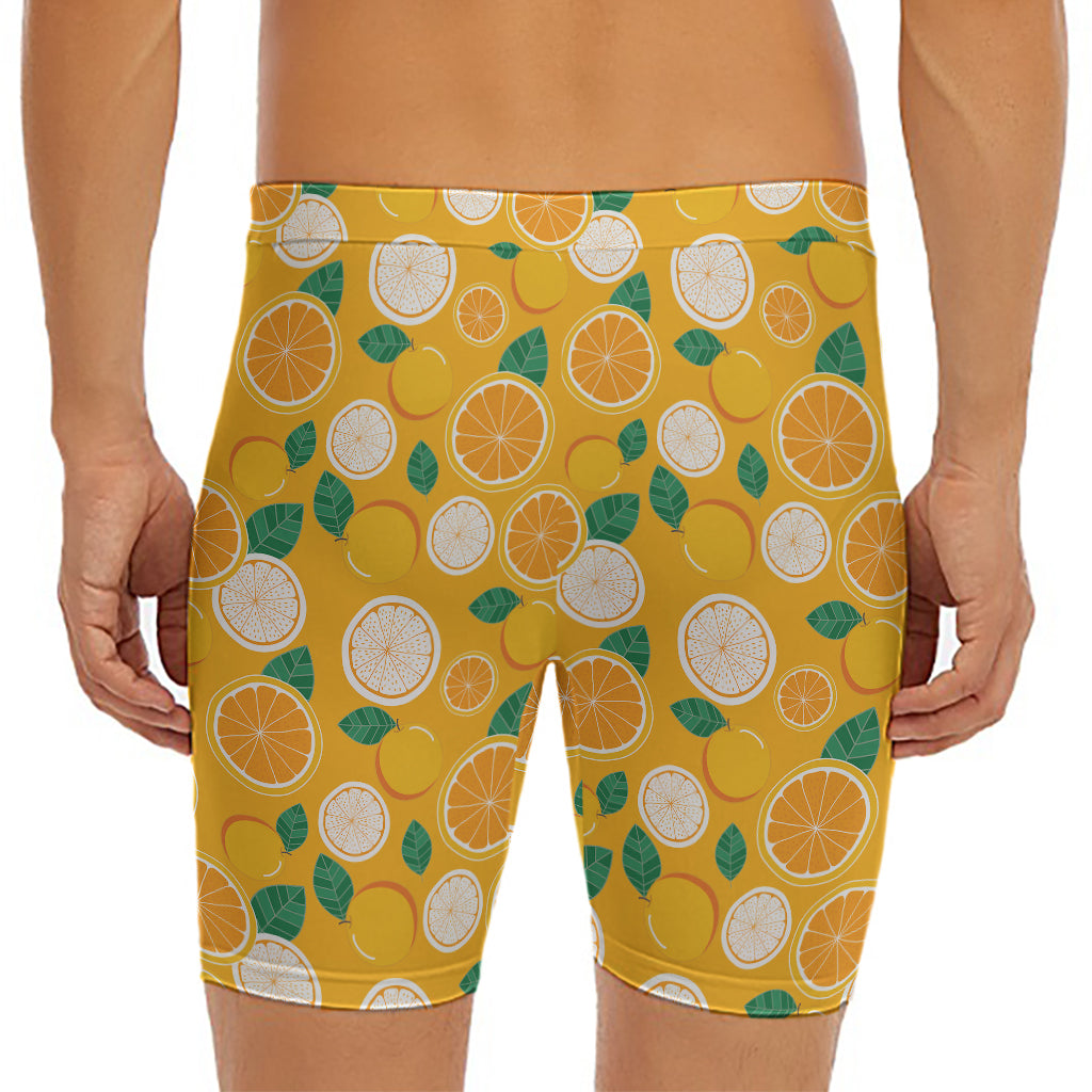 Cute Orange Fruit Pattern Print Men's Long Boxer Briefs