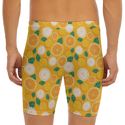 Cute Orange Fruit Pattern Print Men's Long Boxer Briefs