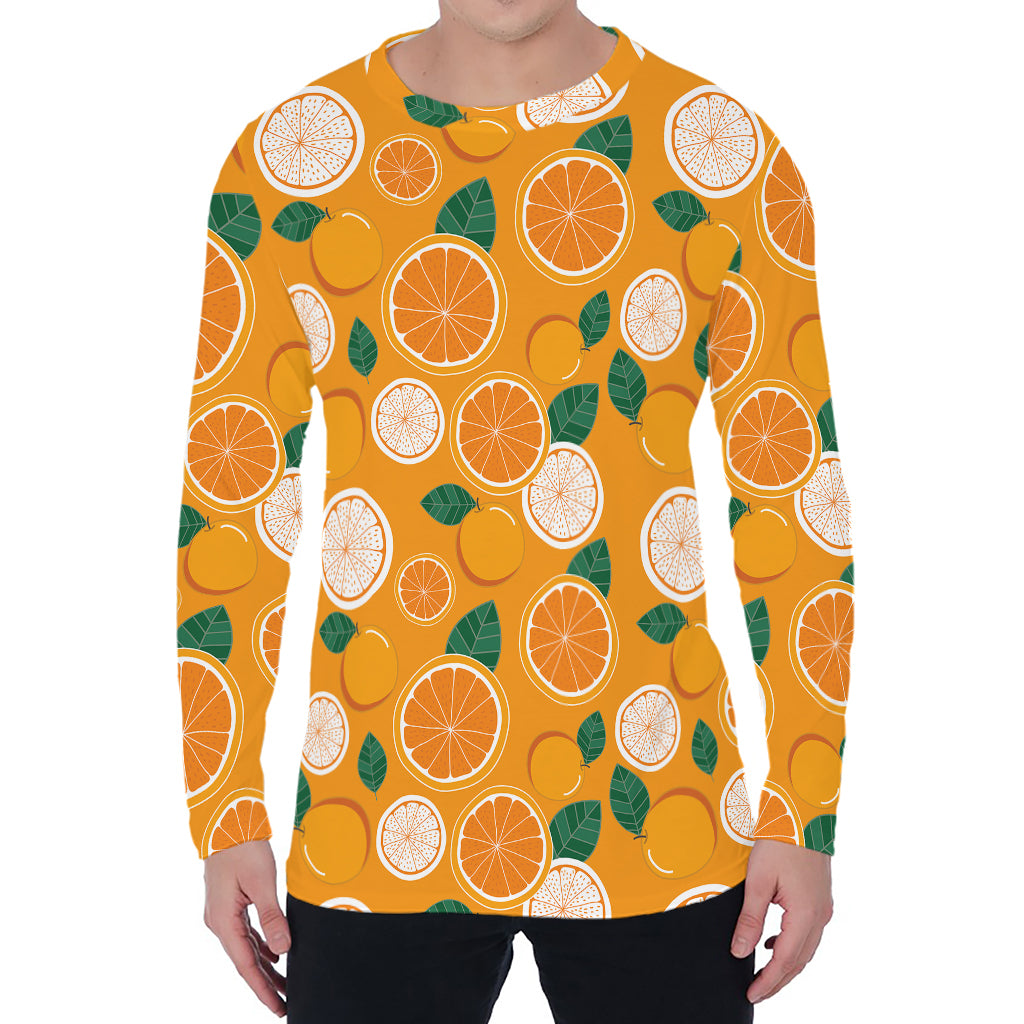 Cute Orange Fruit Pattern Print Men's Long Sleeve T-Shirt