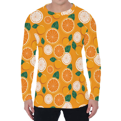 Cute Orange Fruit Pattern Print Men's Long Sleeve T-Shirt