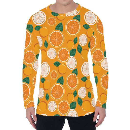 Cute Orange Fruit Pattern Print Men's Long Sleeve T-Shirt