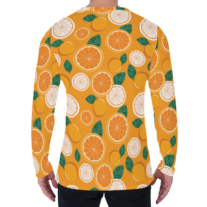 Cute Orange Fruit Pattern Print Men's Long Sleeve T-Shirt
