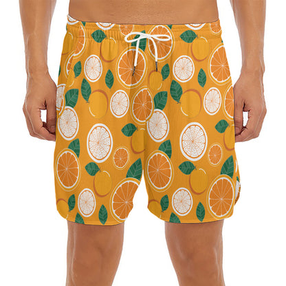 Cute Orange Fruit Pattern Print Men's Split Running Shorts