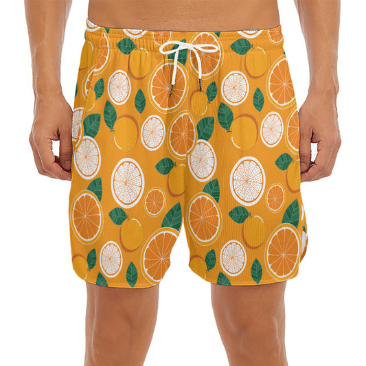 Cute Orange Fruit Pattern Print Men's Split Running Shorts