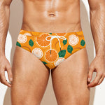 Cute Orange Fruit Pattern Print Men's Swim Briefs