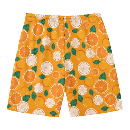 Cute Orange Fruit Pattern Print Men's Swim Trunks