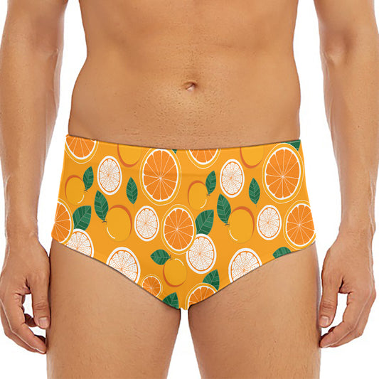 Cute Orange Fruit Pattern Print Men's Triangle Swim Briefs