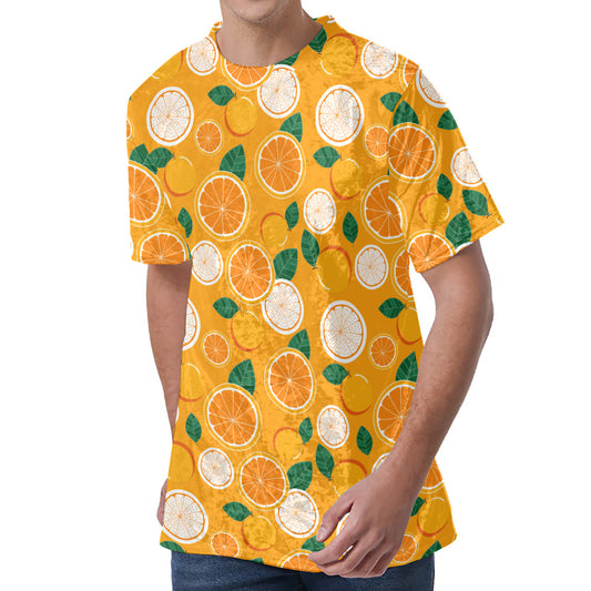 Cute Orange Fruit Pattern Print Men's Velvet T-Shirt