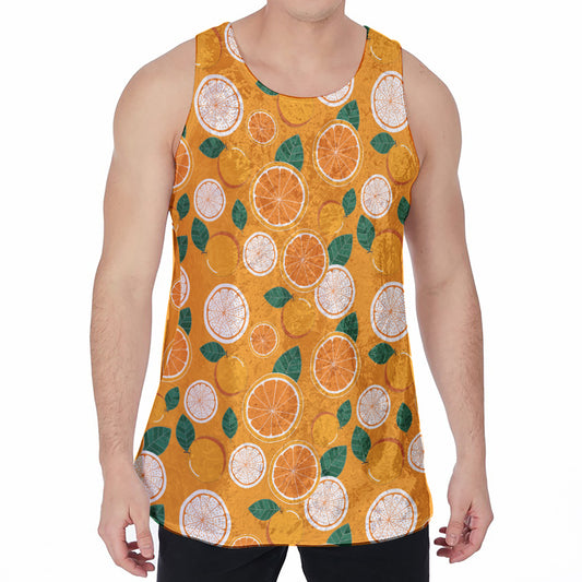 Cute Orange Fruit Pattern Print Men's Velvet Tank Top
