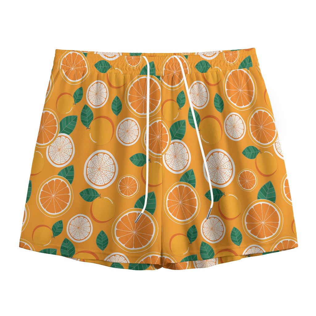 Cute Orange Fruit Pattern Print Mesh Shorts