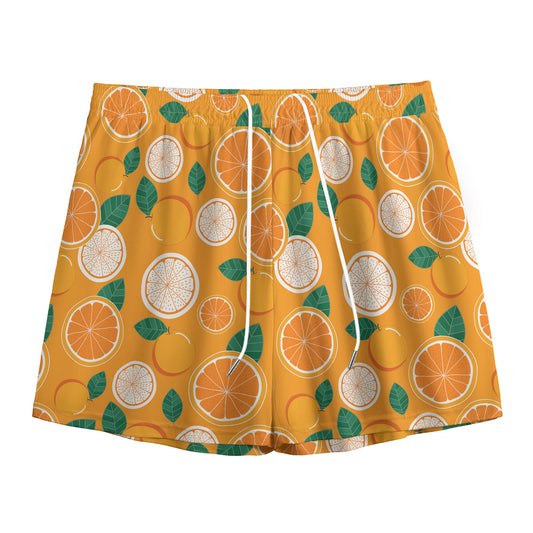 Cute Orange Fruit Pattern Print Mesh Shorts