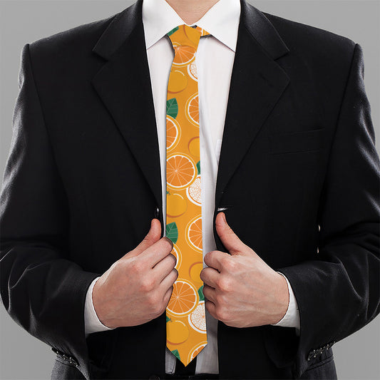 Cute Orange Fruit Pattern Print Necktie