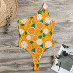 Cute Orange Fruit Pattern Print One Shoulder Bodysuit