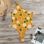 Cute Orange Fruit Pattern Print One Shoulder Bodysuit